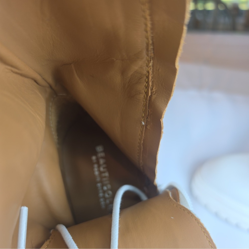Beautisoles White Leather Combat Boots W Chain Detail. Zip w Tie Closure (35) - Picture 8 of 11